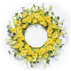 Spring Summer Door Wreath - 20 Inch Yellow Daisies/Forsythia Yellow-daisy - Picture 1 of 8