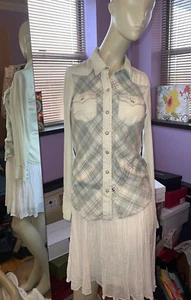 Camicia a scatto jeans argyle morbido cotone marca Lucky XS - Foto 1 di 12