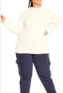 Felpa con cappuccio maglione City Chic morbido Teddy taglie forti 16 donna manica lunga colore avorio - Foto 1 di 13