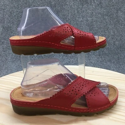 Flexus Sandals Womens 41 Crisscross Perforated Slide Wedge  Comfort Red Slip On - Image 1 of 4