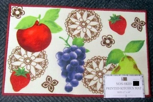 KITCHEN PRINTED NYLON RUG (nonskid back) (17" x 28") FRUITS ON WHITE # 1 by BH - Picture 1 of 7