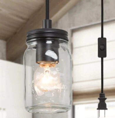 Oil-Rubbed Brown Farmhouse Plug-in Pendant Light with Mason Jar Glass Shade - Image 1 of 3