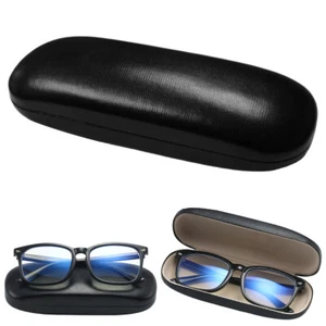 Plain Black Metal Hard Case Leather Cover Simple Style Pectacle Reading Glasses - Picture 1 of 10