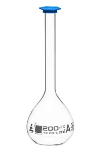 Eisco Labs 200ml Volumetric Flask with Stopper, Class A, ASTM - White Graduation - Picture 1 of 1