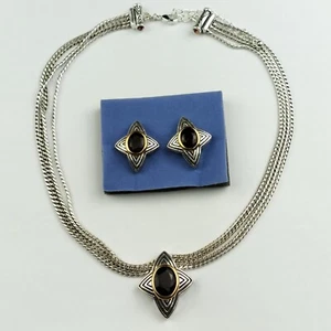 AVON SILVER TONE MULTI STRAND NECKLACE AND CLIP ON STAR AMBER STONE SET - Picture 1 of 11
