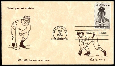1984 Jim Thorpe FDC Voted Greatest Athlete 1900-1950 Pat'r Cachet - Image 1 of 2