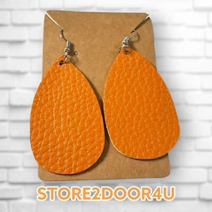 FAUX LEATHER TEARDROP EARRINGS Double Sided Matte Orange #22 - Picture 1 of 6