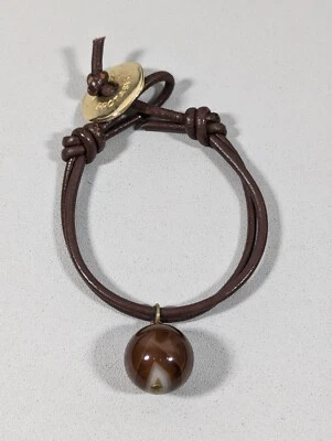 Athens Protasis Brown Agate Polished Stone Round Charm Leather Cord Bracelet - Image 1 of 4