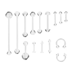 15pc Acrylic Ear Nose Lip Eyebrow Navel Barbell Universal Piercing Jewelry Set - Picture 1 of 3