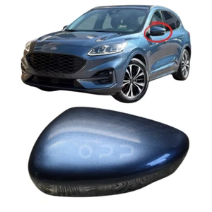 Door Wing Mirror Cover Cap Painted For Ford Kuga 2019 + Chrome Blue Left Side - Picture 1 of 4