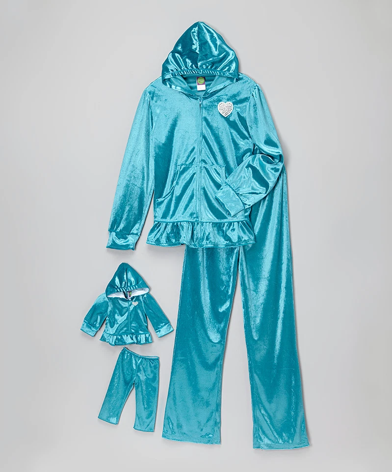 Dollie Me Girl 4-8 y 18" Muñeca A Juego Terciopelo Azul Sudadera con Capucha Conjunto American Girl Foto 1 de 2