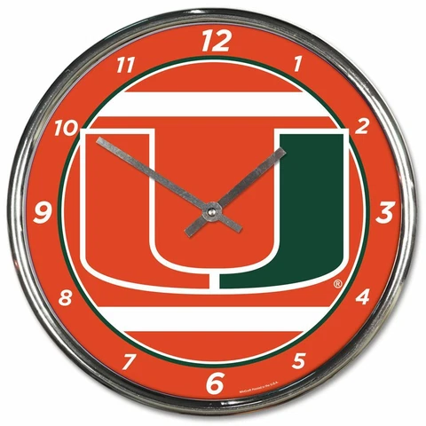 MIAMI HURRICANES LOGO 12" CHROME ROUND WALL CLOCK NEW WINCRAFT 🌀 Cover