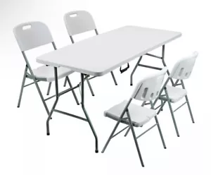 Tavolo pieghevole in plastica 6 piedi + 4 sedie set cavalletto resistente per pranzo campeggio - Foto 1 di 6