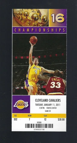 LAKERS WIN BY 55 - KOBE BRYANT - 2011 NBA CAVALIERS @ LAKERS FULL TICKET Cover