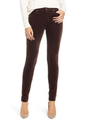 Adriano Goldschmied women's 27 The Farrah Skinny High Rise brown pants velour - Image 1 of 4