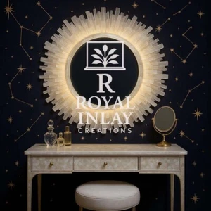 24" Selenite Mirror – Round Crystal Wall Art – Celestial Vanity Decor - Picture 1 of 7