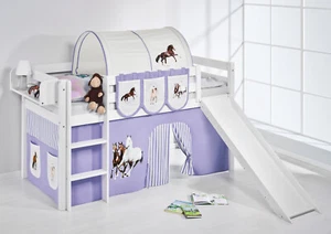 SPIELBETT HOCHBETT KINDERBETT JELLE WEISS MIT RUTSCHE LILOKIDS Pferde Lila - Bild 1 von 1