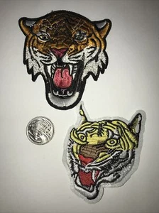 2 Roaring Tiger Sew On Patches Patch Appliqué 10x10.5cm 8x10cm - Picture 1 of 5