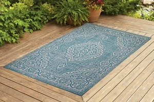 Moderner Indoor/Outdoor Sisal Vorleger für Garage, Garten Küche Türkis - Bild 1 von 6