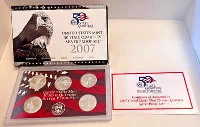 2007 United States Mint 50 State Quarters SILVER Proof Set with OGP & COA - Image 1 of 4