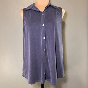 Blusa sin mangas con botones azul/gris acanalada sobre verde talla grande nueva con etiquetas - Imagen 1 de 6