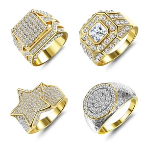 4 Stck. 18K vergoldet Glitzer Pinky Ring simulierter Diamant Iced Out Big Star Squ... - Bild 1 von 6