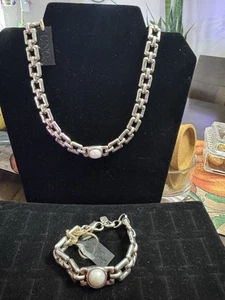 Uno de 50 Ovni Silver Oval Link Set of Chain Necklace & Bracelet - Picture 1 of 8