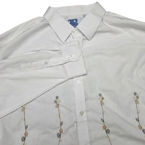 Brooklyn Xpress XXL Embroidered Flowers White Button Up Long Sleeve Shirt - Picture 1 of 9