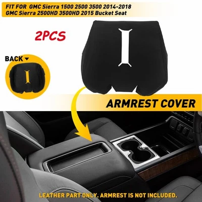 Fit 2014-2018 GMC Sierra 1500/2500/3500 Console Lid Armrest Vinyl Cover Black 2X - Imagem 1 de 4