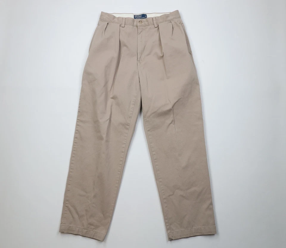 Pantalones chinos Ralph Lauren vintage años 90 para hombre 32x30 desgastados pierna ancha beige algodón Foto 1 de 4