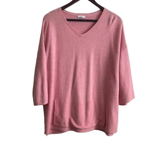 J Jill Damen Top M rosa Strick 3/4 Arm Kängurutasche Lounge Coastal Beachy - Bild 1 von 13