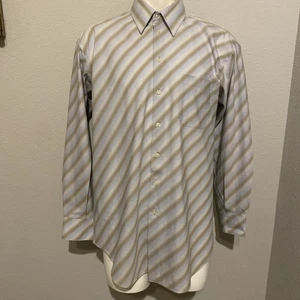 Men's Claborne Dress Shirt Wrinkle Free Long Sleeve Stripe 100% Cotton 17 34/35 - Picture 1 of 14