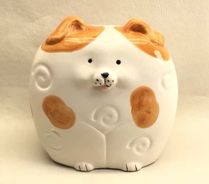 Puppy Dog Coin Bank Brown & White Spotted Hand Painted Porcelain 5" - Picture 1 of 9