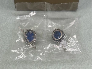 Boucles d'oreilles vintage argent massif denim lapis percé bijou 1998 Avon - Photo 1/6