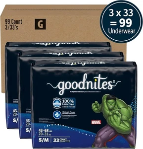 Boys' Bedwetting Underwear, Size S/M (43-68 lbs), 99 Ct (3 Packs of 33) - Picture 1 of 11