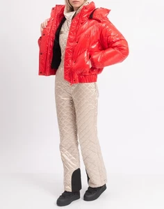 RRP€550 KARL LAGERFELD Puffer Jacket Size XS Red Embroidered Logo Quilted Hooded - Picture 1 of 7