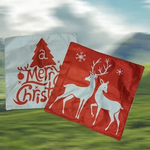 Christmas Tree Deer Family Canvas Pillow Covers 18x18 Inch Set of 2 NEW - Picture 1 of 5