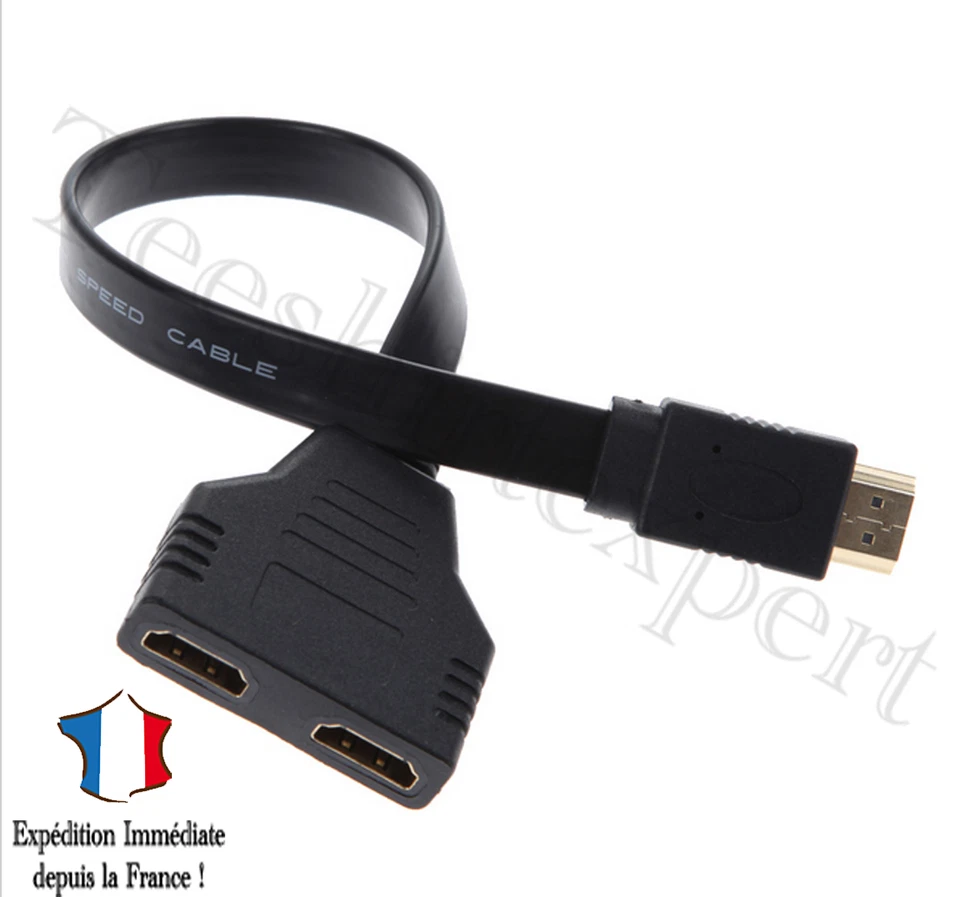 1080P HDMI 1 Male 2 femelle Dual 2 Y Splitter Cable Adaptateur HDTV LCD WT - Photo 1/1