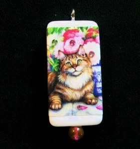 SPRING TIME IN THE GARDEN - MAINE COON KITTEN AMONG THE FLOWERS PENDANT - Picture 1 of 2