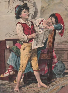 Impresión victoriana niño lee periódico ilustrado Frank Leslies The Professor 10x7 - Imagen 1 de 3