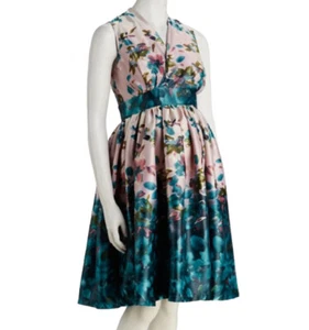 BELLA LILY | Green Floral Trixie Satin V-Neck Maternity Dress size Medium - Picture 1 of 13