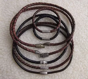 Men's Genuine Top Quality Braided 4mm - 6mm Leather Necklaces w Various Clasps. - Picture 1 of 57