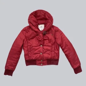 Thomas Burberry Women's Puffer Red Jacket With Large Collar Size L - Picture 1 of 12