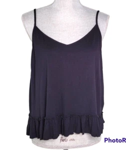 INC Intimates tiefschwarz Nachtwäsche Lounge Camisole Top Rüschenkante verstellbarer Träger L - Bild 1 von 5