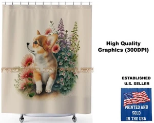 Corgi Pembroke Welpe Hund Blumen Aquarell #3 Standard Badezimmer Duschvorhang - Bild 1 von 5
