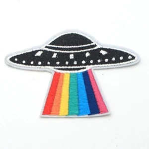 Arcoiris UFO Parche con plancha SPACE X Archivos AÑOS 90 Alien Abduction - Picture 1 of 1