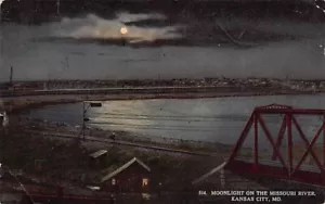 Postal MO: Moonlight on Missouri River, Kansas City, DB publicada 1914 - Imagen 1 de 2