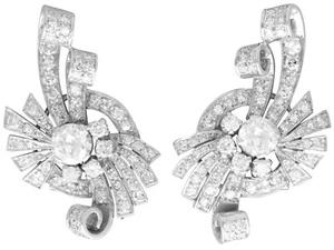 4.39ct Diamond and Platinum Earrings - Art Deco - Vintage Circa 1940 - Picture 1 of 15