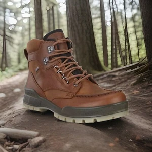 Ecco TRACK 25 HIGH Lace Up Bison Leather Waterproof Gore Tex Boots 7 7.5 - Picture 1 of 5
