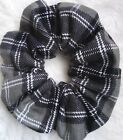 Black Grey Plaid Flannel Scrunchie Gift For Her, Elastic HairTie ForGirl, Large